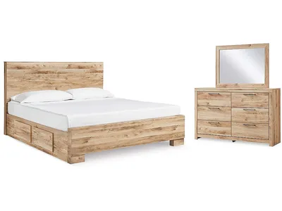 Hyanna King Panel Bed with 2 Side Storage, Dresser and Mirror