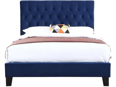 Queen Upholstered Headboard-Footboard-Rails-Navy