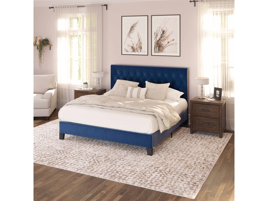 Cal King Upholstered Headboard-Footboard-Rails-Navy Blue - image 4