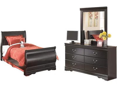 Huey Vineyard Twin Sleigh Bed with Dresser and Mirror
