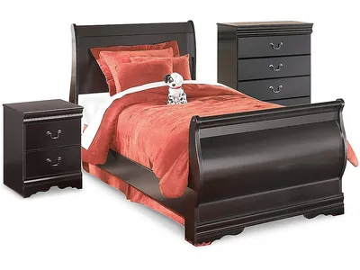 Huey Vineyard Twin Sleigh Bed with Chest of Drawers and Nightstand