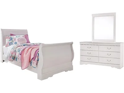 Anarasia Twin Sleigh Bed, Dresser and Mirror