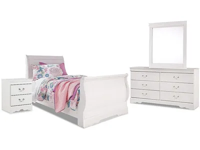 Anarasia Twin Sleigh Bed, Dresser, Mirror and Nightstand