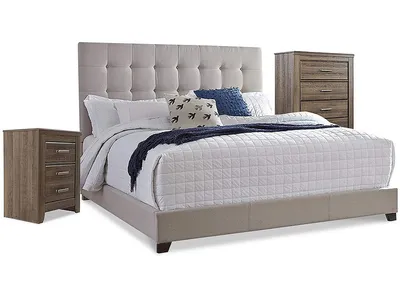 Dolante Queen Upholstered Bed with Chest of Drawers and Nightstand