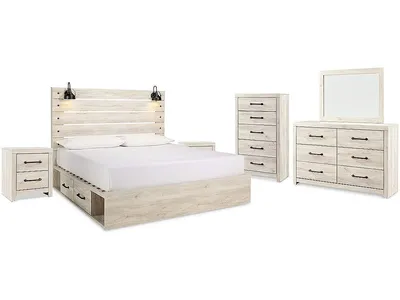 Cambeck King Panel Bed with Storage, Dresser, Mirror, Chest and 2 Nightstands