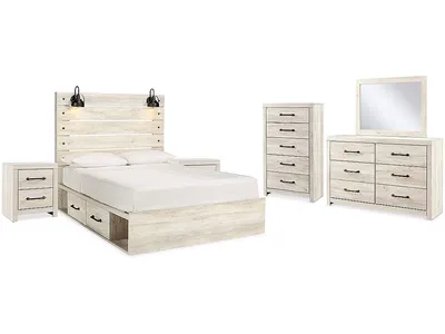 Cambeck Queen Panel Storage Bed, Dresser, Mirror, 2 Chests and 2 Nightstands