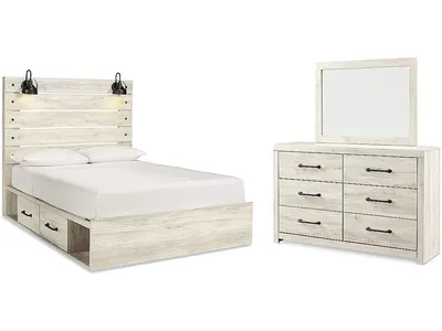 Cambeck Queen Panel Bed with Storage, Dresser and Mirror