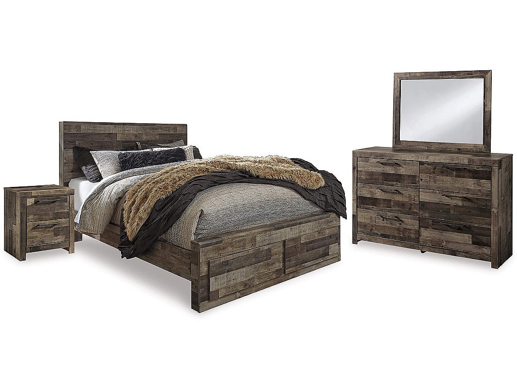 Derekson Queen Panel Storage Bed with Mirrored Dresser and Nightstand - image 1