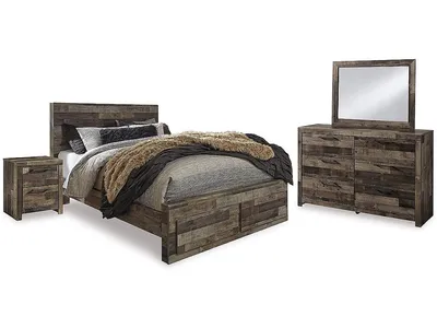 Derekson Queen Panel Storage Bed with Mirrored Dresser and Nightstand