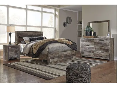 Derekson Queen Panel Storage Bed with Mirrored Dresser and Nightstand