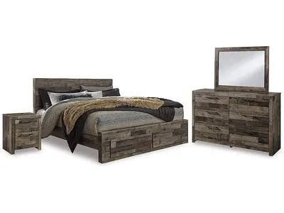 Derekson King Panel Storage Bed, Dresser and Nightstand