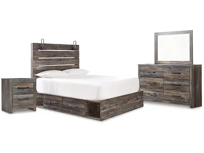 Drystan Queen Panel Bed with Mirrored Dresser and Nightstand