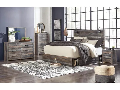 Drystan King Panel Bed with Storage, Dresser, Mirror, Chest and 2 Nightstands