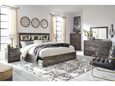 Drystan King Bookcase Storage Bed, Dresser, Mirror, Chest and 2 Nightstands