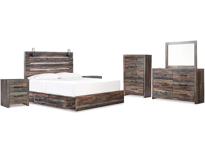 Drystan King Panel Bed with Storage, Dresser, Mirror, Chest and 2 Nightstands - Alternative View