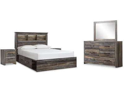 Drystan Queen Bookcase Storage Bed, Dresser, Mirror and 2 Nightstands