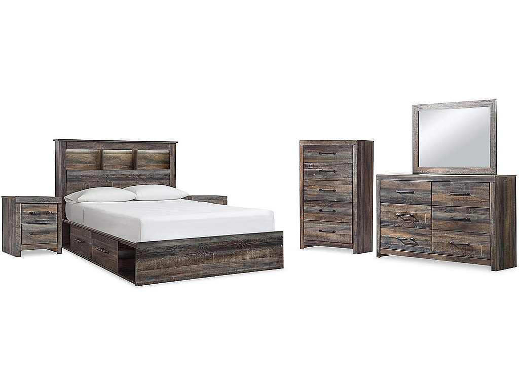 Drystan Queen Bookcase Storage Bed, Dresser, Mirror, Chest and 2 Nightstands - image 1