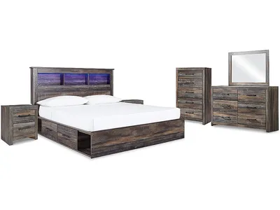Drystan King Bookcase Storage Bed, Dresser, Mirror, Chest and 2 Nightstands
