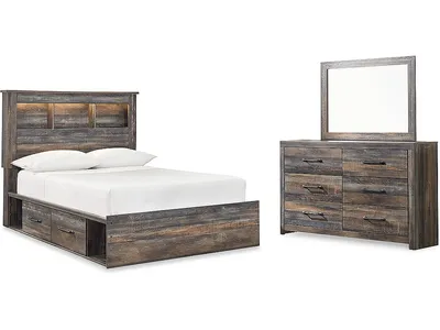Drystan Full Panel Bookcase Bed, with Storage, Dresser and Mirror