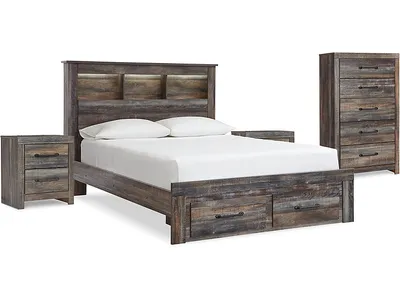 Drystan Queen Bookcase Storage Bed, Chest and 2 Nightstands