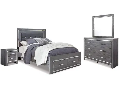 Lodanna Queen Panel Storage Bed with Mirrored Dresser and Nightstand