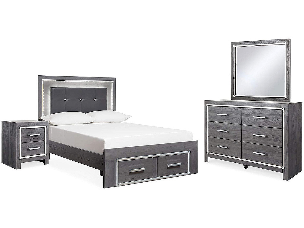 Lodanna Full Upholstered Panel Storage Bed, Dresser, Mirror, and Nightstand - main image