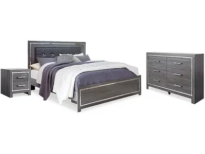 Lodanna King Upholstered Panel Bed, Dresser and Nightstand
