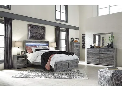 Baystorm Queen Panel Storage Bed, Dresser, Mirror, Chest and 2 Nightstands