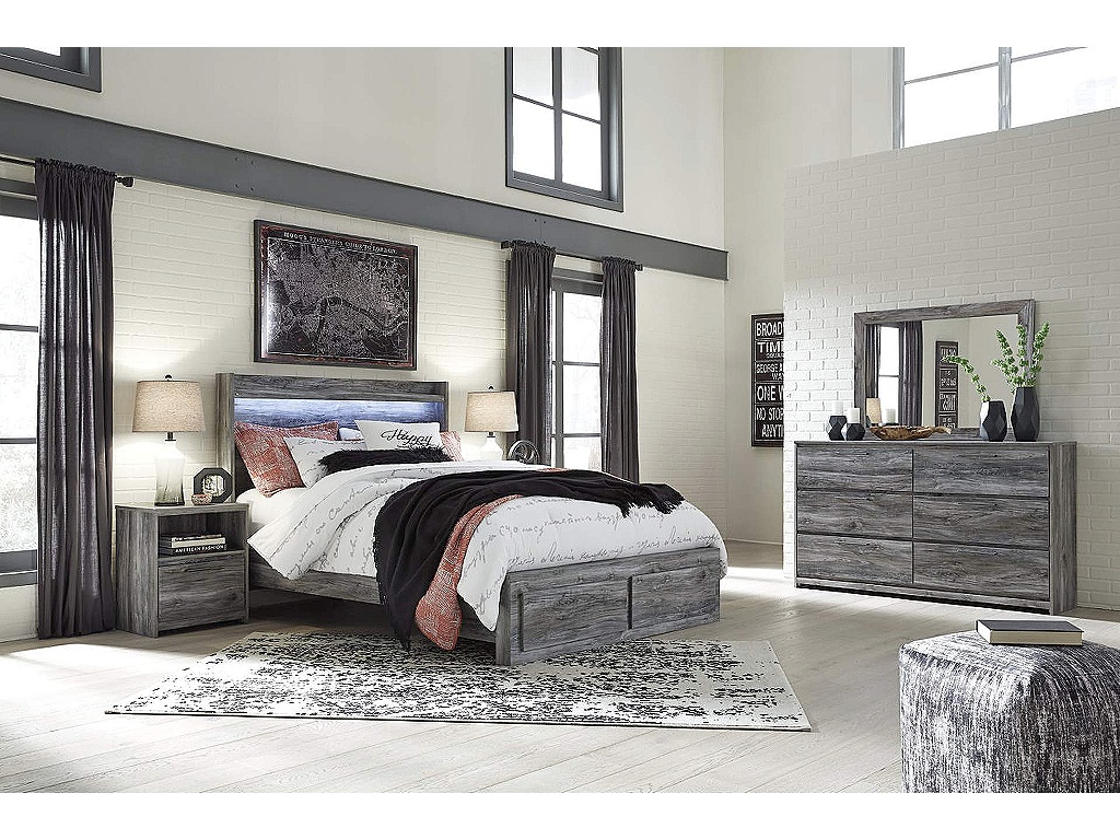 Baystorm Queen Panel Storage Bed with Mirrored Dresser and Nightstand - main image