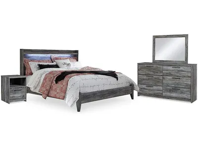 Baystorm King Panel Bed, Dresser, Mirror, and Nightstand