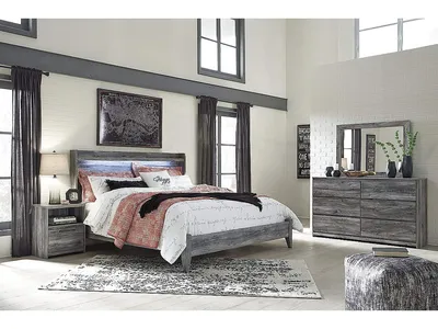 Baystorm King Panel Bed, Dresser, Mirror, and Nightstand