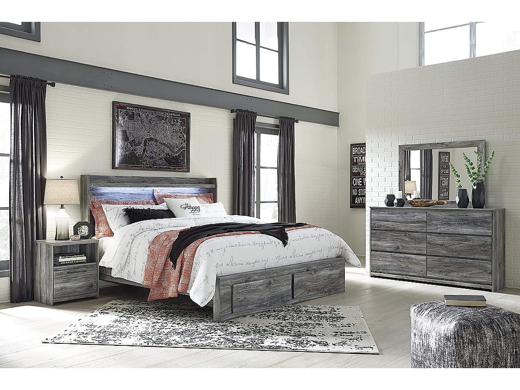 Baystorm King Panel Storage Bed with Mirrored Dresser and Nightstand - main image