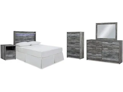 Baystorm Full Panel Headboard Bed. Dresser, Mirror, Chest and Nightstand