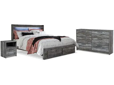 Baystorm King Panel Storage Bed, Dresser and Nightstand