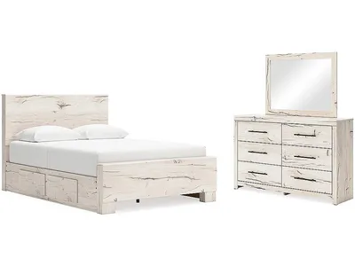 Lawroy Queen Panel Bed with Storage, Dresser and Mirror
