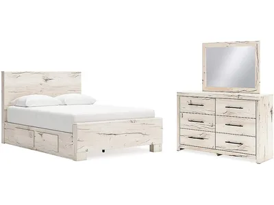 Lawroy Queen Panel Bed with Storage, Dresser and Mirror