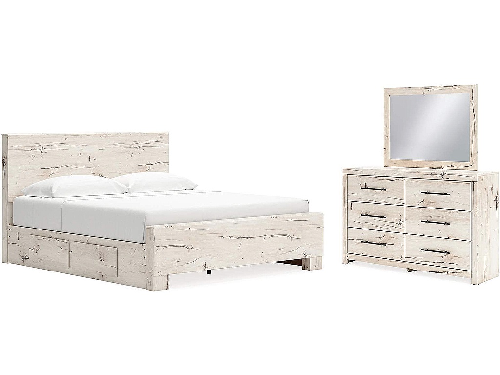 Lawroy King Panel Bed with Storage, Dresser and Mirror - main image