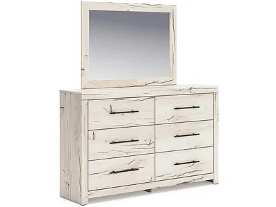 Lawroy Queen Panel Bed with Storage, Dresser and Mirror