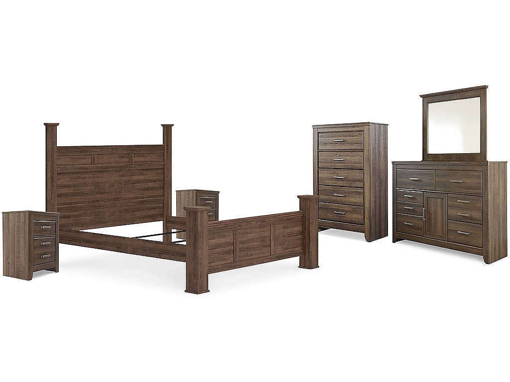 Juararo California King Poster Bed, Dresser, Mirror, Chest and 2 Nightstands - image 1
