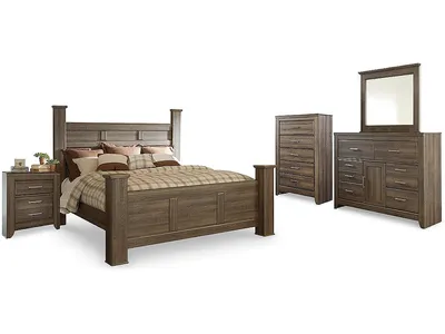 Juararo King Poster Bed, Dresser, Mirror, Chest and Nightstand