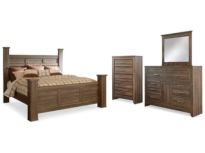 Juararo King Poster Bed, Dresser, Mirror and Chest