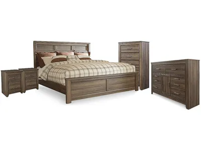Juararo King Panel Bed, Dresser, Chest and 2 Nightstands