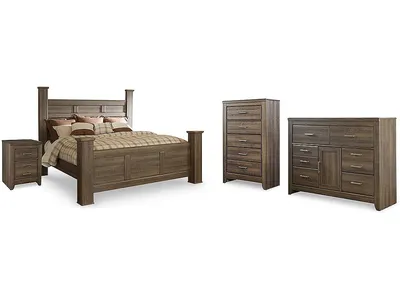 Juararo King Poster Bed, Dresser, Chest and Nightstand