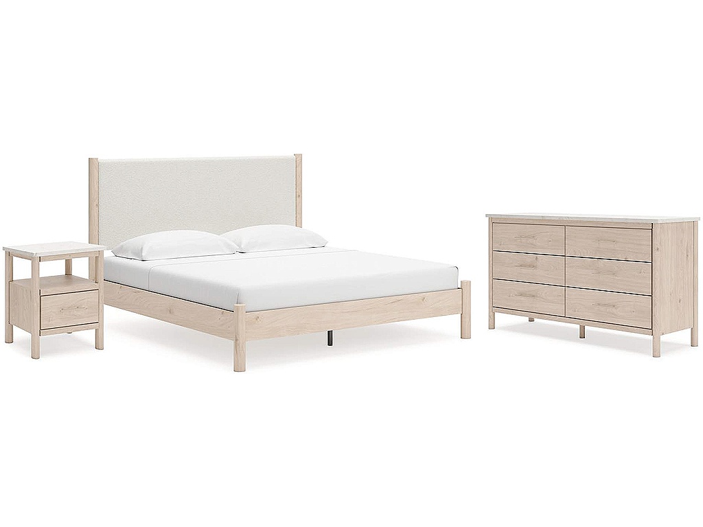Cadmori King Upholstered Panel Bed, Dresser and Nightstand - main image