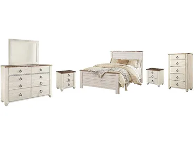 Willowton Queen Panel Bed, Dresser, Mirror, Chest and 2 Nightstands