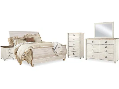 Willowton King Sleigh Bed, Dresser, Mirror, Chest and 2 Nightstands