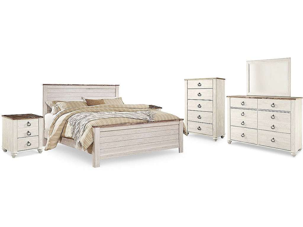 Willowton King Panel Bed, Dresser, Mirror, Chest and 2 Nightstands - image 1