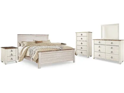 Willowton King Panel Bed, Dresser, Mirror, Chest and 2 Nightstands