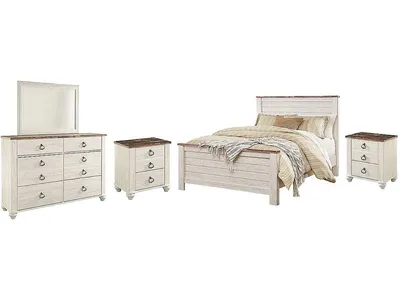 Willowton Queen Panel Bed, Dresser, Mirror and 2 Nightstands