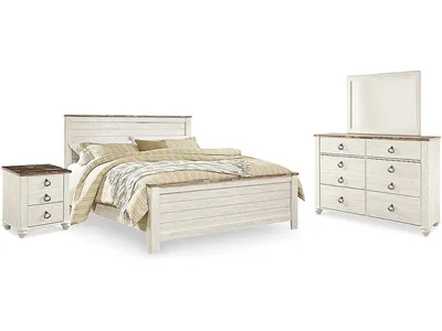 Willowton King Panel Bed, Dresser, Mirror, and Nightstand